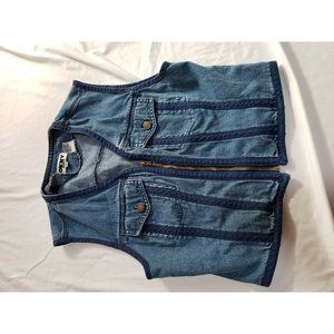 DKNY Denim Vest Trucker Womens Jacket Biker Sleeveless Top Size 8 Zip Front